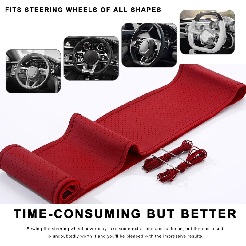 MUQIDA Genuine Leather Steering Wheel Cover, 15 Inches Breathable Stitch