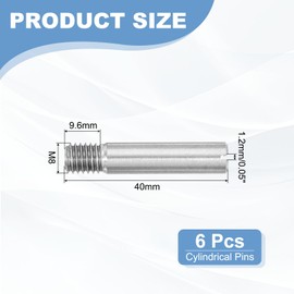 PATIKIL M8 x 40mm Slotted Cylindrical Pin, 6 Pcs 304 Stainless Steel Dowel External Thread Slotted Pin Screw for Home Furniture Cabinet Improvement, Silver Tone