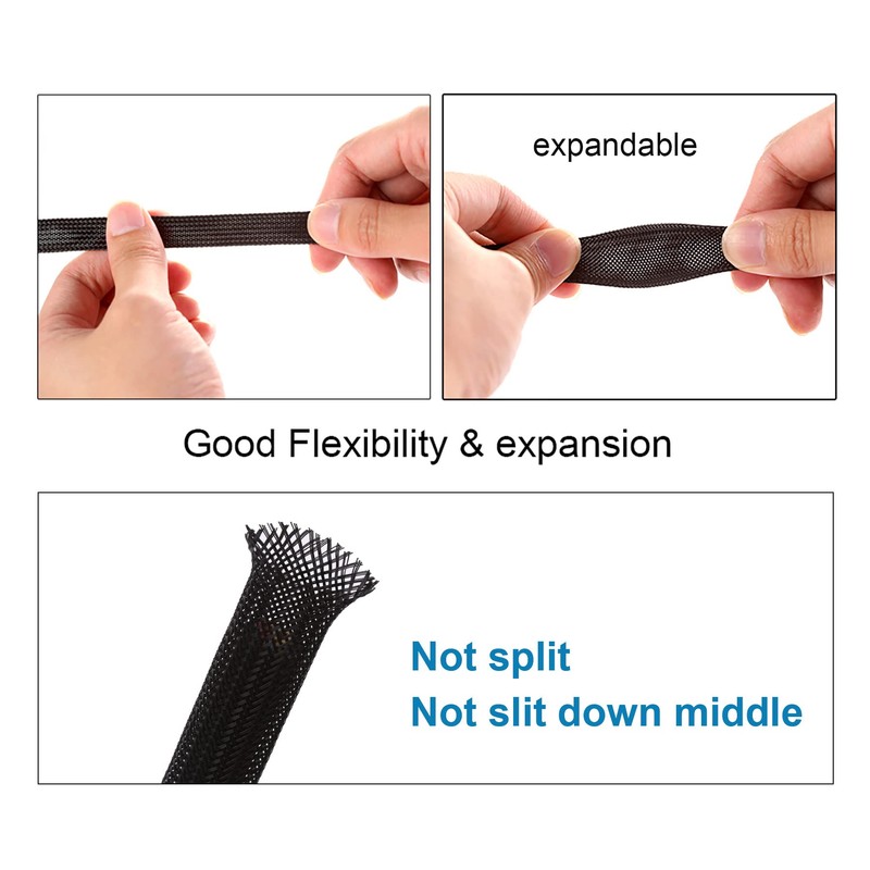 25ft - 1/4 inch PET Expandable Braided Sleeving – Black
