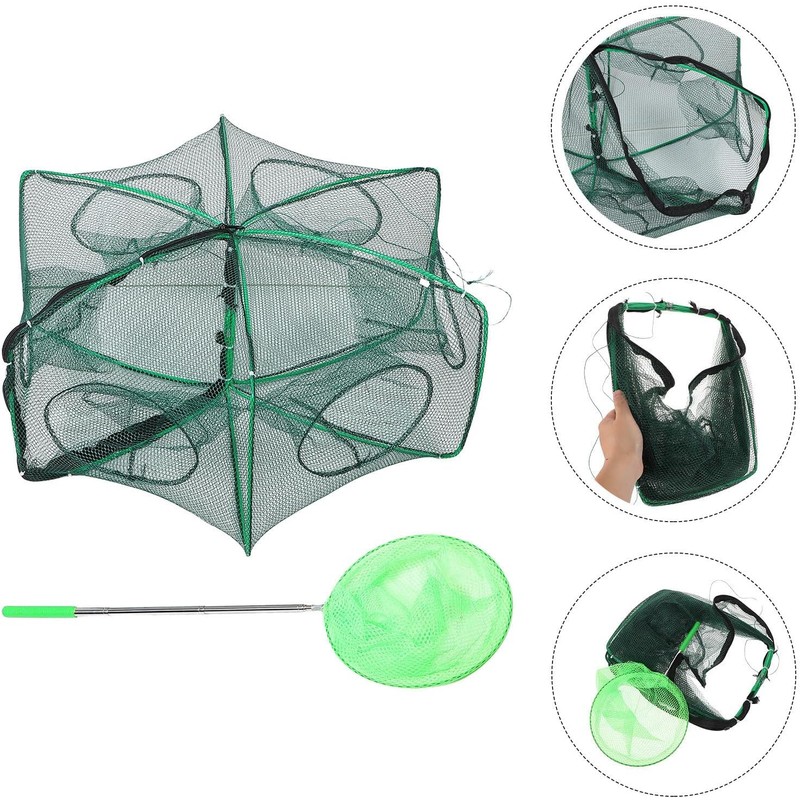 2 Juegos Trampa para Peces Plegable Poligonal Red de Nylon