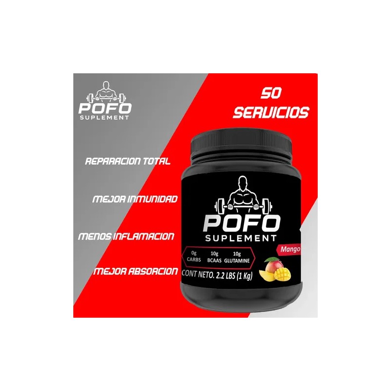 Aminoácidos Bcaas Glutamina Pofo Suplements 1kg 50servis