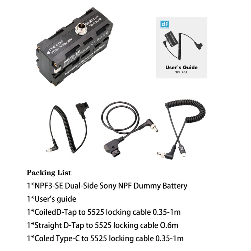 DF DIGITALFOTO NPF3-SE Dual-Side NPF Dummy Battery with Type-C&D-Tap Input