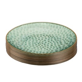 PLASTICPRO 30 Pack Hammered Plastic Plates Heavyweight Disposable Plastic Plates Elegant Clear Hammered Rim Platsic Party Dishes (Hamered Green With Gold Rim, 9'' INCH PLATES)