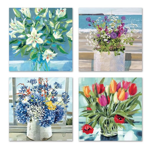 Blank Notelets Birthday Cards Pack of 8 - Tulips,Lily Flowers