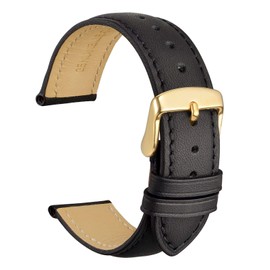 WOCCI 24 mm Replacement Vintage Genuine Leather Watch Band Black Gold Buckle, Leather