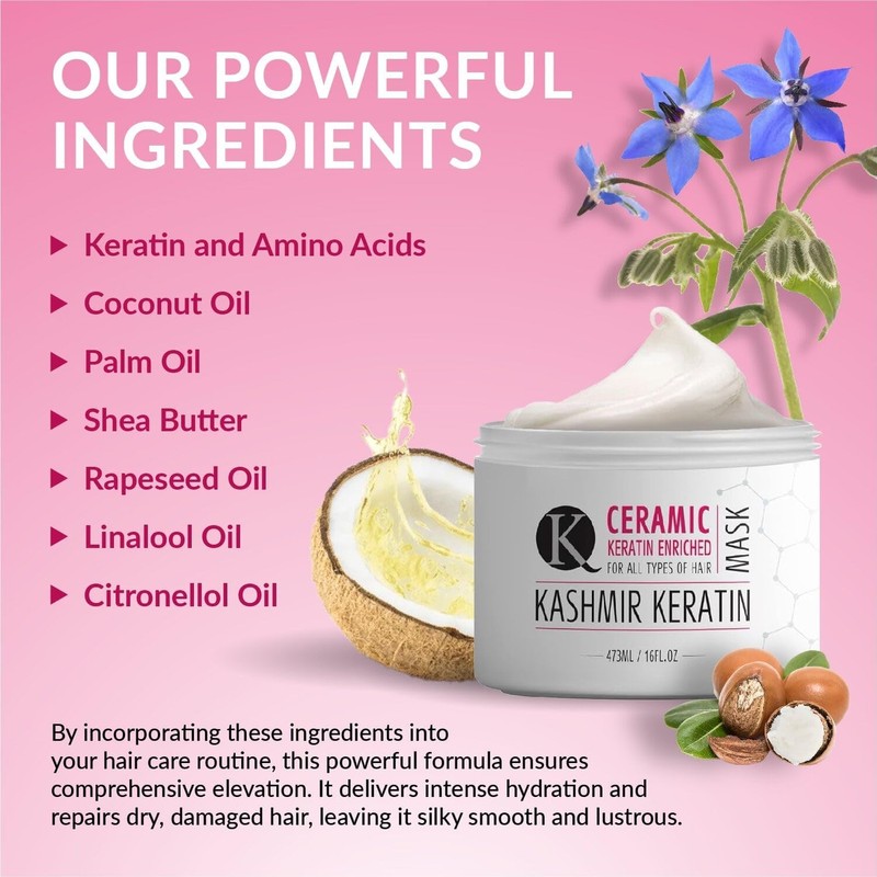Kashmir Keratin Ceramic Hair Mask,deeply conditions dry, damaged hair, repairs