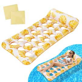 Swim Ring for Adults Water Hammock Floating Mat Pool Float Boat Water Play Beach Inflatable Float Mat Floating Bed Pool Multicolor with 2 Repair Patches (Yellow)