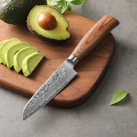 Wakoli Edib Pro Premium 2 Piece Santoku Damascus knife set with 11 and 16 cm blades made of 67 layers of genuine Damascus steel with Pakka wood handle, professional Damascus knife kitchen knife set