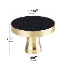 UniDes 2 Pack Solid Brass Knobs,Round Black knobs for cabinets and Drawers,Gold Kitchen Cabinet Hardware,1-1/4 inch Diameter