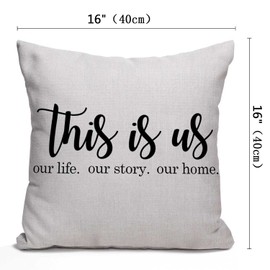 Nphuriy Throw Pillow Cover This is Us Quote Cotton Linen Cushion Cover 16 x 16 Inches Standard Square Decorative Pillow Cover for Sofa and Bed Double Side Print