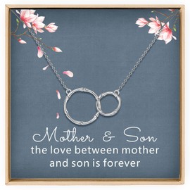 Annamate Mother Son Necklace, Sterling Silver Double Infinity Circles for Women, Mothers Day Jewelry Birthday Gift