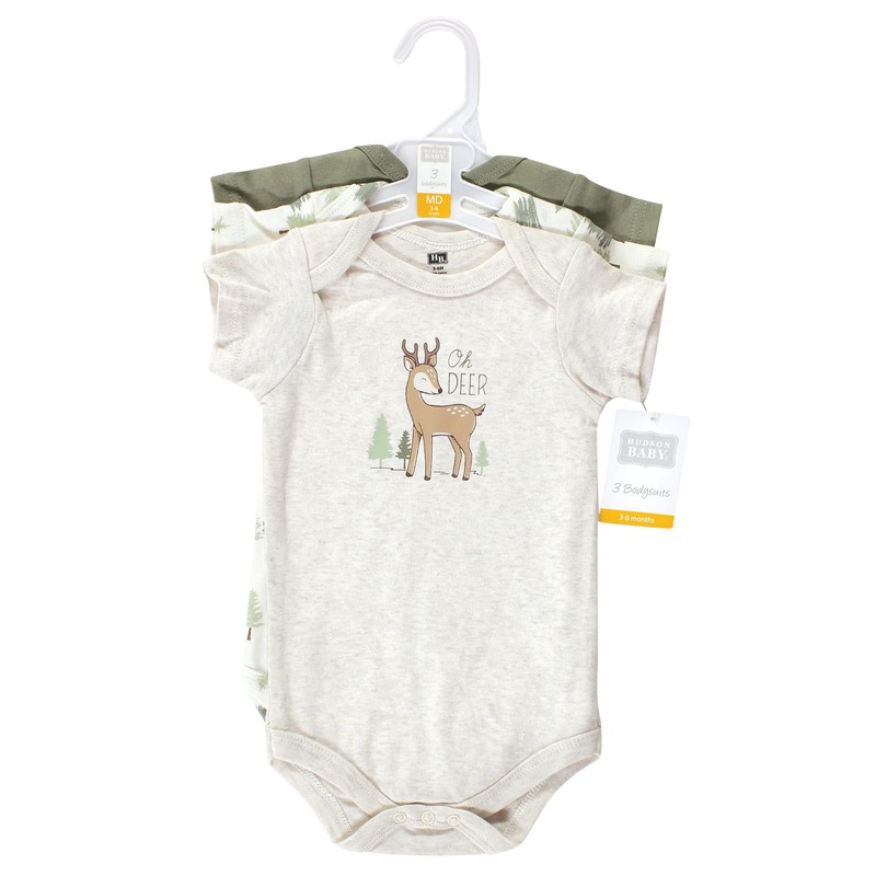 Hudson Baby Unisex Baby Cotton Bodysuits, Forest Deer 3-Pack, 12-18