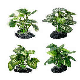 Smoothedo-Pets Fish Tank Decorations Aquarium Decor Ornaments Betta Leaf pad Hammock 4inch/Small Size Silk Artificial Plant Goldfish Bowl/Reptiles Plants (A-4pcs Set/Green)