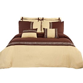 sheetsnthings 12 Piece Embroidered Microfiber Cal King Size Bed in A Bag Includes: Gold and Chocolate Astrid Duvet Cover Set with 100% Cotton, 300TC Sheet Set and White Down Alternative Comforter