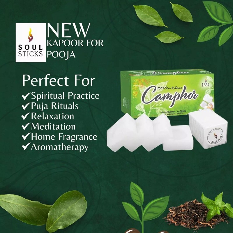 Pure SOUL STICKS Natural Camphor Blocks (56 Grams, 12 Tablets)