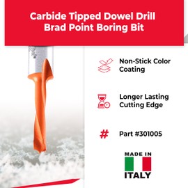 Amana Tool - 301005 Carbide Tipped Brad Pt. Boring Bit L/H 5mm Dia x 57mm Long x 10mm Sh