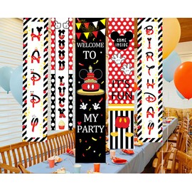 "Happy Birthday Decorative Hanging Banner Set, Cartoon Mouse Birthday Banner for Boys Girls Kids, Mouse Themed Birthday Decorations,Bday Party Sign"