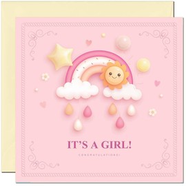 Baby Shower Card - Girls Newborn Baby Congratulations Mum Parent 145 x 145mm