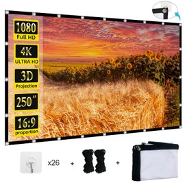Projector Screen 250 inch, XINLEMY Large 4K HD 16:9 Foldable Portable Projection Cinema Screen Washable Double-sided Video Projector Screen Suitable for Backyard Partying