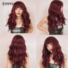 Emmor Moda Larga Ondulada Vino Pelucas Rojas Con Flequillo For