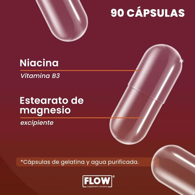Niacina Vitamina B3 90 Cápsulas De 500 Mg Flow