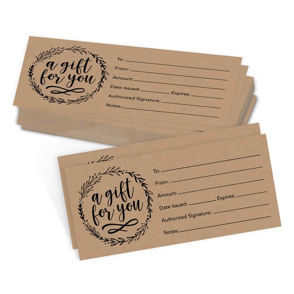 25 4x9 Rustic Blank Gift Certificates For Business Gifts For Clients - Blank Gift Cards For Small Business Gift Certificates Christmas, Restaurant Gift Certificates For Spa Salon Gift Certificates