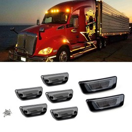 x xotic tech Cab Roof Top Clearance Marker LED Fender Side Marker Signal Light Lamps Assemblies, Compatible with Kenworth T680 2015-2017, T880 2015 (Amber Smoked Lens)