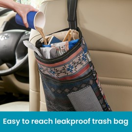 High Road Hanging Car Trash Bag with Waterproof Leakproof Liner, Storage Pocket and Adjustable Strap to Hang in the Front or Back Seat - Southwest