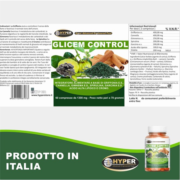 Glicem Control 2 Box with Griffonia Cinnamon Gymnema Spirulina Garcinia Alpha Lipoic Acid Chromium Blood Glucose Level Metabolism