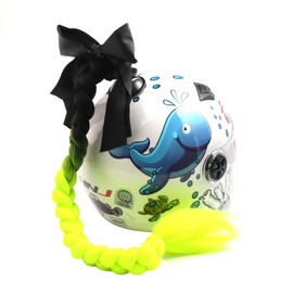 PAXLAMB Helmet Hair Helmet Pigtails Gradient Ramp Helmet Braids Ponytail with Suction Cup with Bowknot for Motorcycle Bike 1PCS 24inch (Black Green)