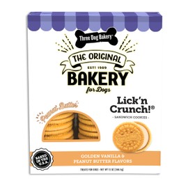Three Dog Bakery Three Dog Bakery Classic Cremes Baked Dog Treats, Golden with Peanut Butter Filling, 13 oz,Brown,310077