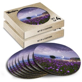8 x Round Coasters - Milky Way Landscape Beach Cork Backed MDF Glossy Tea Coffee Accessory #51457