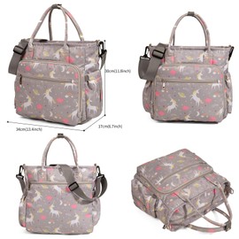 Diaper Bag Tote Baby Changing Bag Portable Waterproof and Large Capacity with Shoulder Strap Stroller hooks（Grey）