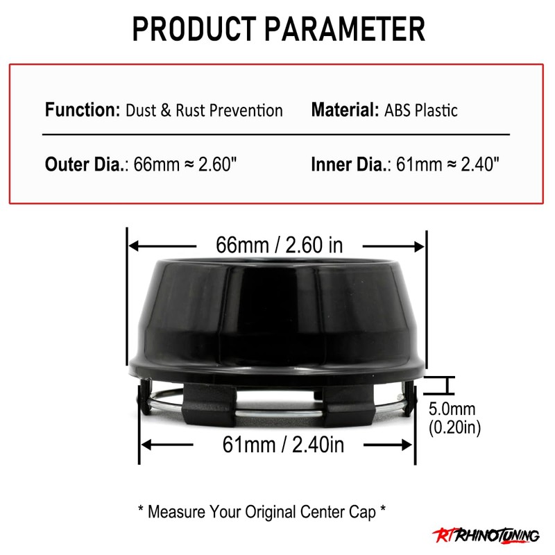 RhinoTuning Wheel Hub Caps Outer 66 mm Inner 61 mm