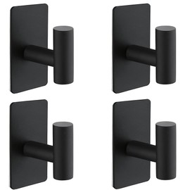 Nolimas Adhesive Towel Hooks, Heavy Duty Wall Hooks, Towel Hooks for Bathrooms Adhesive, SUS304 Stainless Steel Waterproof Sticky Kitchen Hooks for Hanging Towel,Clothes,Robe,Coat, Matte Black, 4Pack