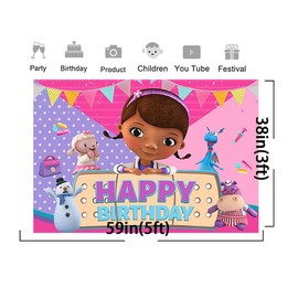 Girl Doctor Backdrop for Birthday Party Supplies Doc Photo Backgrounds Doc McStuffins Birthday Theme Baby Shower Banner 59x38in