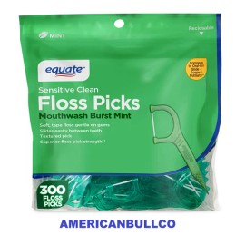 BURST Equate Mint Dental Floss Picks Mouthwash Burst Mint Soft 300 Count