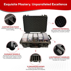 Waterproof Graded Card Storage Box EZ Travel Suitcase W/ Rolling Wheels Slab Case Compatible with 100+ Card Slabs, the Sports Trading Card Case Fits PSA, CSG, BGS, SGC, Magnetic Card , Top Loaders