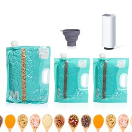 Food Storage Vacuum Sealer Bag, Stand Up Food Storage Pouches with Handle, Keeps Grain Fresh for Camping, Short Travel, Home Storage, Electric Pump Set