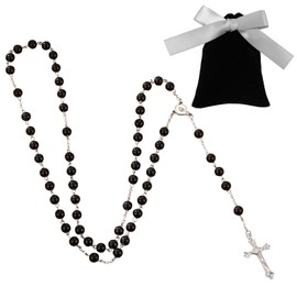 SOETDERT Rosary Necklace Catholic, Communion Rosary Beads Catholic Necklace, Silver Metal Cross Chain for Men Women, Metal