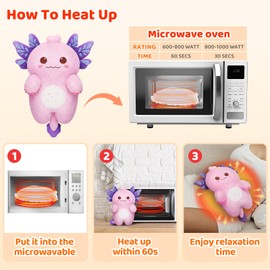 Axolotl Plush Microwavable Stuffed Animals Unscented 0.9lbs Volcanic Rock Heating Pad 50-Minute Lasting Warmth Perfect Fit Heatable Plushies Period Cramps Menstruation Stress Relief Gifts Girls Women