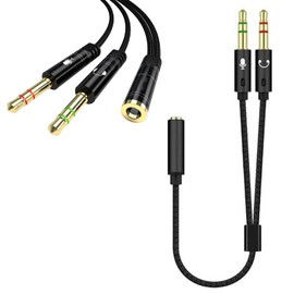 2 Pack Headphone Mic Splitter 3.5mm Jack Audio Mic Braided Adapter Aux Female to 2 Male PC Headset Microphone Cable Compatible with Gaming Headset, Earphone, Speaker, Desktop, Laptop, Game Controller