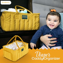 Eleghaunt Baby Diaper Caddy Basket Organizer-Sturdy, Breathable & Washable - Stylish Storage, Portable, Car Caddy Organizer, Nursery, Baby Gift Registry Newborn Essentials (Yellow)