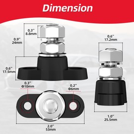 Joinfworld Bloque de distribución de energía Individual de 3/8 Pulgadas (M10) Barra de conexión de batería de Poste de conexión de 12V máximo 48V DC, par Positivo y Negativo