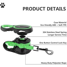 Retractable Dog Leash for Small to Medium Dogs up to 44lbs/20kg – 16ft Extendable with Poop Bags, Non-Slip Grip, 360° No Tangle, One-Button Break & Lock – Ideal for Walking Two Dogs Green