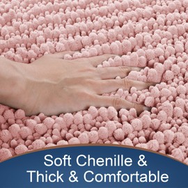 Yimobra Bath Rug Mat, 32 x 20, Soft Shaggy Non-Slip Chenille Bathroom Rugs, Large Size, Super Absorbent and Thick, Machine Washable Bathroom mat, Tub and Shower, Home Decor Accessories, Light Pink