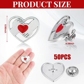 Yinkin 50 Pcs Heart Lapel Pins Bulk Red Sliver Heart Pin with Clutch Back Hat Gold Plated Lapel Enamel Pin Appreciation Award Pin for Employee Volunteer Recognition Church Gifts Valentine's Day Favors