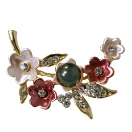 Cherry Blossoms Faux Pearl and Rhinestone Brooch - Multi-Color