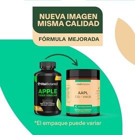 Apple Cider Vinegar Vinagre Sidra de Manzana, Acido Folico y Vitamina B12. Con 200 Capsulas de 500mg (Ms de 6 meses). VitalBotanics. Multivitamnico...