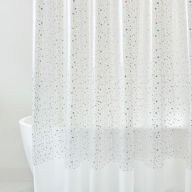 Riyidecor Frosted Holographic Shower Curtain Liner 72Wx72H Inch PEVA Thin，Waterproof Glitter Star，Premium Light Weight Iridescent Water Repellent No Smell Bathroom Decor Waterproof 12 Pack Hooks